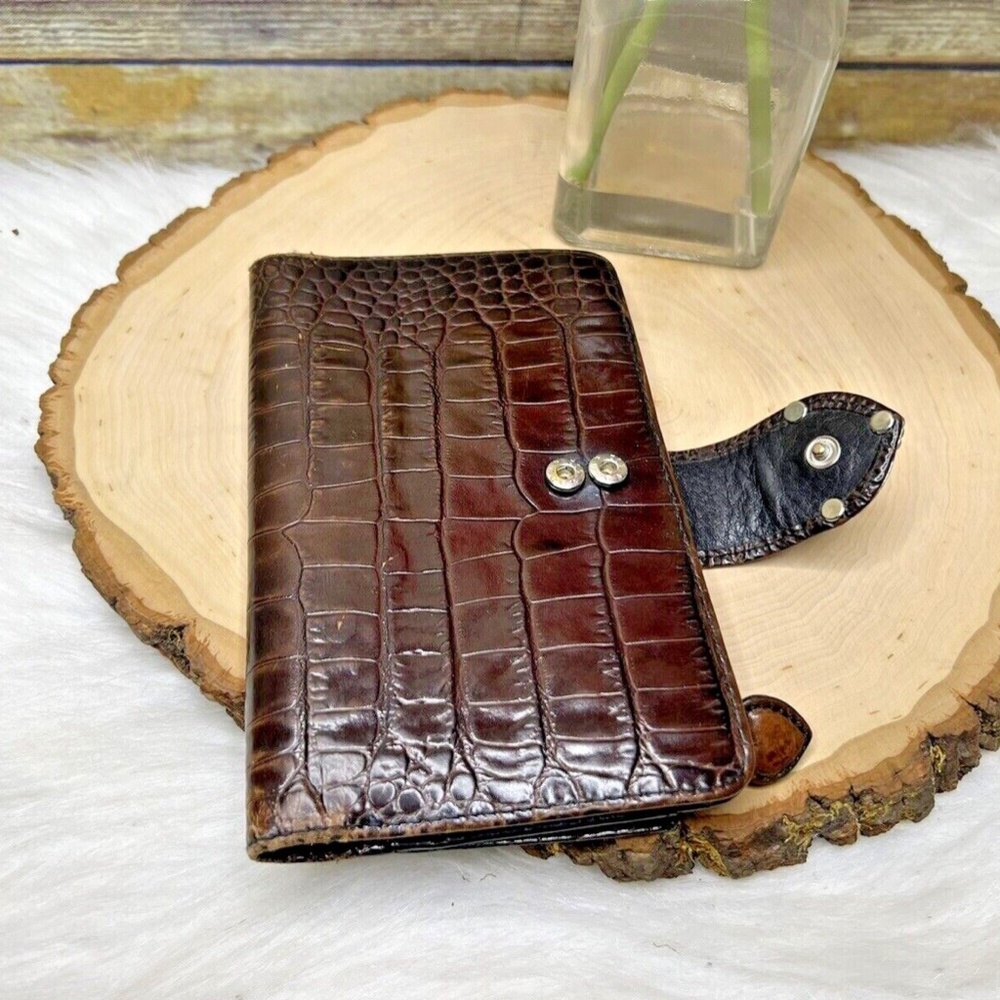 Vntg Brighton Brown Croc Embossed Leather Wallet Folder Folio Journal Case Cover - Picture 3 of 11